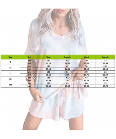 Womens Tie Dye Pajamas Set- 2 Piece Printed Tee and Shorts Loungewear Short Sleeve Sleepwear Set - 1 - CR190WRZ7T4 $37.95 Sets