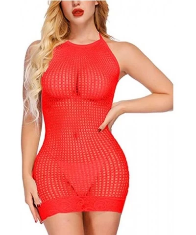 Women Lingerie Fishnet Lace Babydoll Halter Stretch Chemise Sexy Mini Dress for Women - Red1 - CR192W662MG $14.93 Baby Dolls ...