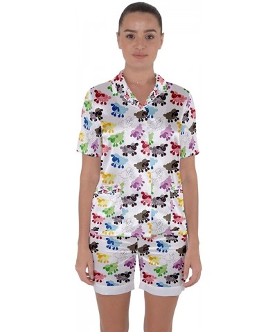 Womens Cartoon Sheep Pattern Satin Short Sleeve Pyjamas Set- XS-3XL - Colorful - C5186L47AEM $49.36 Sets