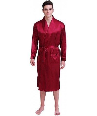 Men's Silk Satin Solid Color Robe - Wine Red - C21872THQ5I $45.56 Robes