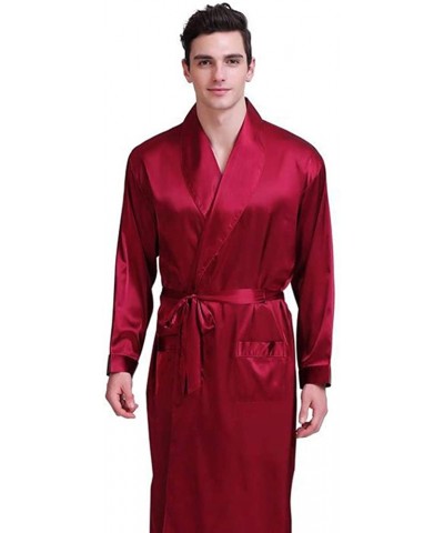 Men's Silk Satin Solid Color Robe - Wine Red - C21872THQ5I $45.56 Robes