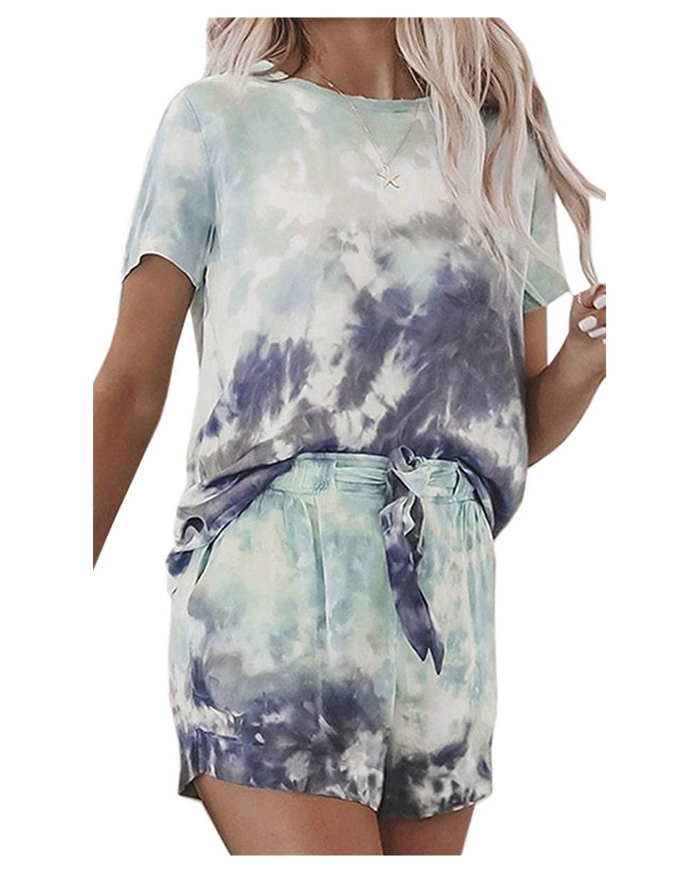 Women's 2 Piece Pajamas Set - Tie Dye Green - C519CKMGQOD $36.97 Sets