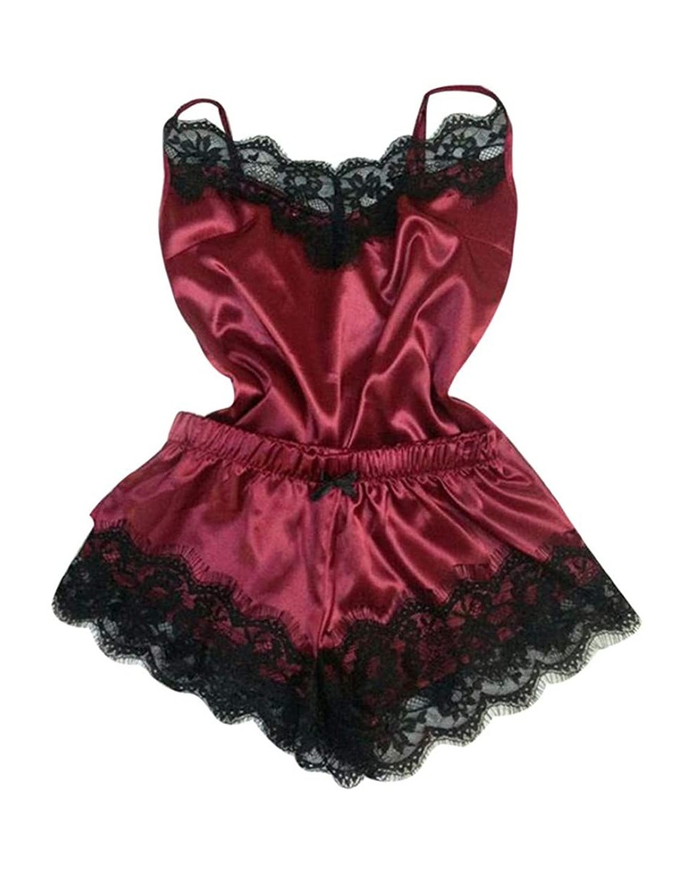 New Womens Sexy Lingerie Camisole Bow Shorts V-Neck Tops Velvet Pajamas Sleepwear - F Wine - CY195XOYOEK $19.39 Baby Dolls & ...