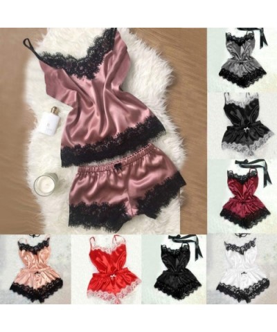 New Womens Sexy Lingerie Camisole Bow Shorts V-Neck Tops Velvet Pajamas Sleepwear - F Wine - CY195XOYOEK $19.39 Baby Dolls & ...