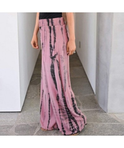 Women Casual High Waisted Pajama Pants Stretch Floral Print Drawstring Palazzo Wide Leg Lounge Pants Harem Trousers - H-pink ...