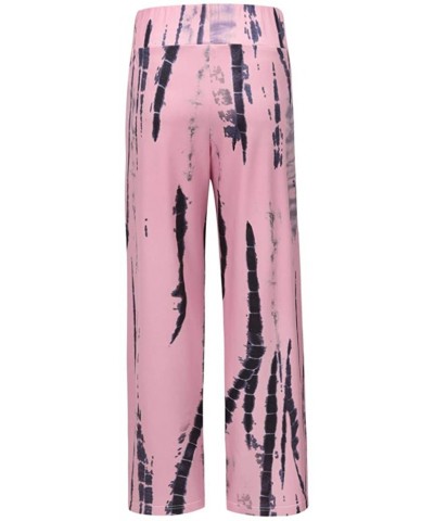 Women Casual High Waisted Pajama Pants Stretch Floral Print Drawstring Palazzo Wide Leg Lounge Pants Harem Trousers - H-pink ...