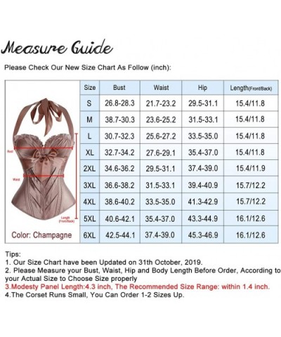 Women's Burlesque Vintage Satin Halter Boned Zipper Bustier Corset Top - Champagne - CM11OYIUHBN $38.08 Bustiers & Corsets