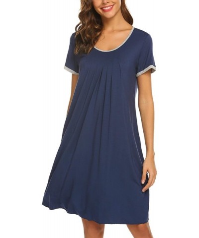 Women's Nightgown Short Sleeve Sleepwear Comfy Sleep Shirt Pleated Scoopneck Nightshirt - Navy Blue - CU18Q6DL05O $37.66 Nigh...