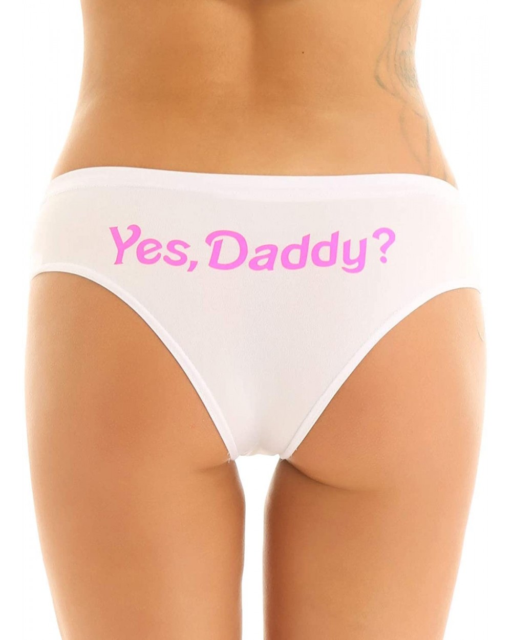 Women's Soft Cotton Bikini Briefs Yes Daddy Letter Print Naughty Panties Thong Underwear - White - CB199N9U8S0 $23.58 Panties