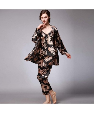 2019 Satin Kimono Robe for Women Long Sleeve Lace Trim Bathrobes Sleepwear Nightwear - Black - C018Q7SDYWU $43.72 Robes