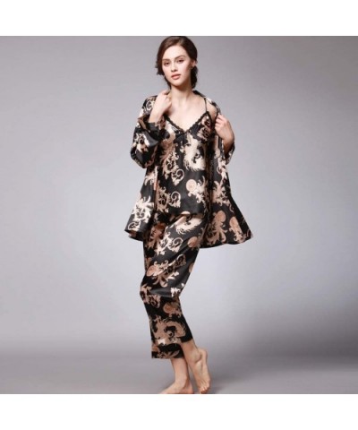 2019 Satin Kimono Robe for Women Long Sleeve Lace Trim Bathrobes Sleepwear Nightwear - Black - C018Q7SDYWU $43.72 Robes