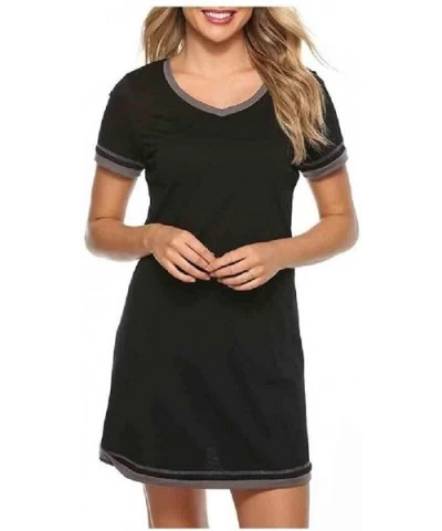 Women Comfort Short-Sleeve Round Neck Daily Contrast Sleepwear - Black - C8190E6WON7 $38.19 Nightgowns & Sleepshirts