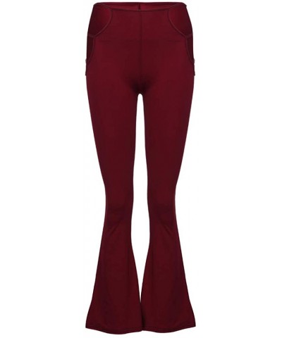 Womens Fashion Pants High Waist Cutout Solid Strappy Sexy Slim Bell-Bottomed Pants Kaicran - Red - CE18Q0QTQ29 $15.25 Bottoms