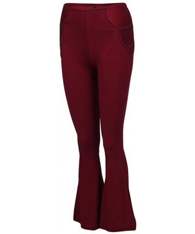 Womens Fashion Pants High Waist Cutout Solid Strappy Sexy Slim Bell-Bottomed Pants Kaicran - Red - CE18Q0QTQ29 $15.25 Bottoms