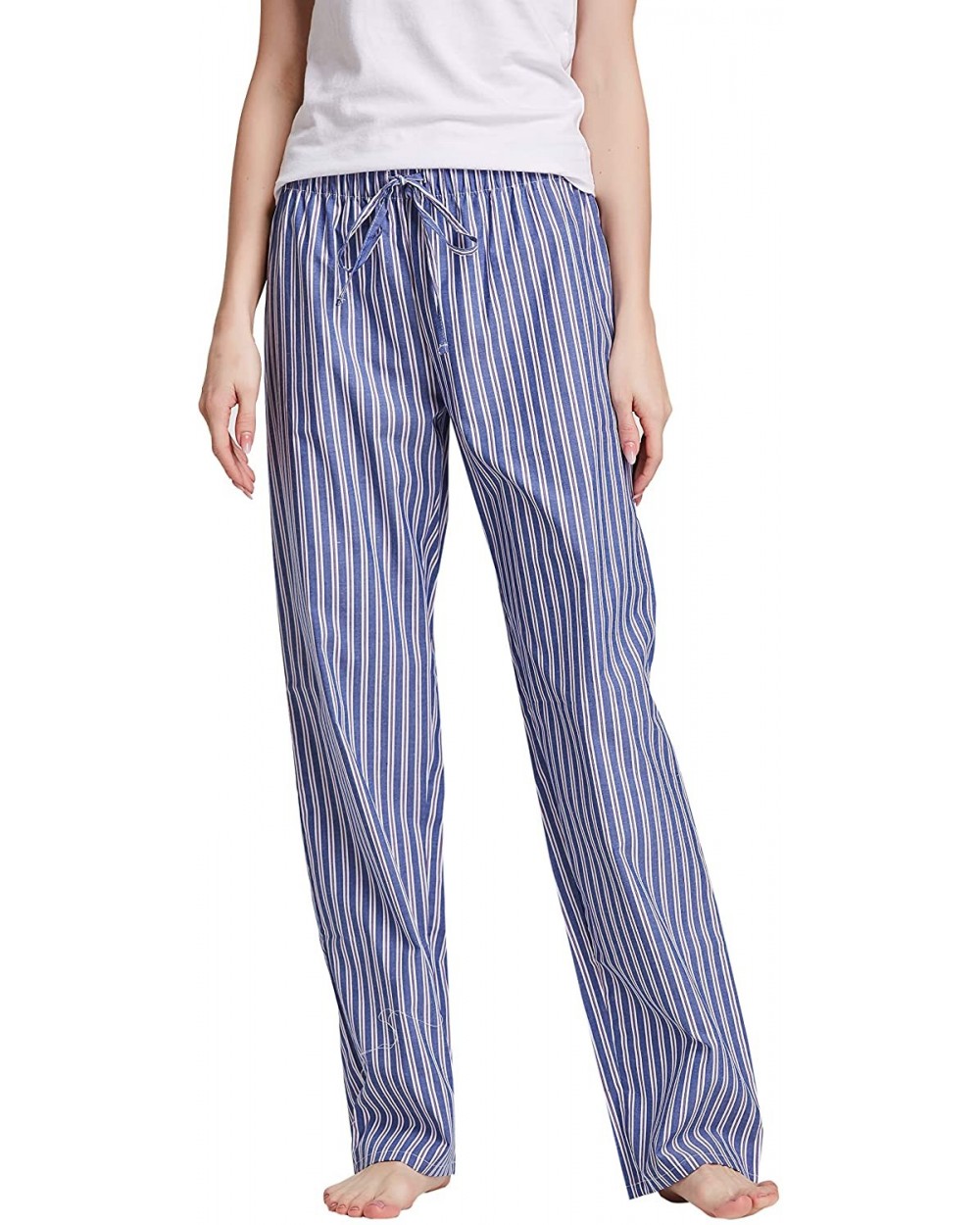 Women's 100% Cotton Woven Poplin Sleep Pajama Pants - Navy Stripe - C018WNET933 $22.91 Bottoms