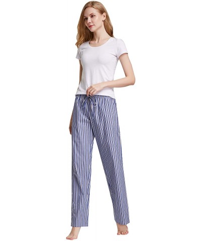 Women's 100% Cotton Woven Poplin Sleep Pajama Pants - Navy Stripe - C018WNET933 $22.91 Bottoms