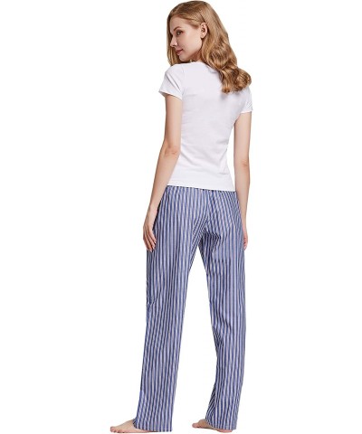 Women's 100% Cotton Woven Poplin Sleep Pajama Pants - Navy Stripe - C018WNET933 $22.91 Bottoms