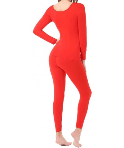 Women Stretch Thermal Underwear Set Soft Crew Neck Base Layer Thin Long Johns - Red - CG1933RGUQG $58.12 Thermal Underwear