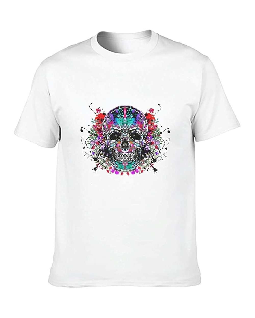 Skull Crazy Cotton T Shirt Mens Soft Plus-Size Tee - White - CN19DSIDQKS $33.95 Undershirts