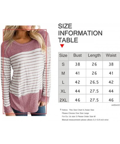 Women Long Sleeve Round Neck Blouse Color Block Striped Casual Tops T Shirt - Light Blue - C718C0UOSXD $30.04 Tops