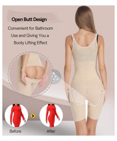 Women Open Bust Bodysuit Shapewear Tummy Control Bodysuit Body Shaper Mid Thigh Slimming Bodysuit - Beige-open Butt - CA18Y4A...