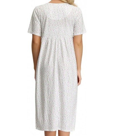 Womens Cotton Nightgown Button Front Floral Shirt for Sleep Nightdress with Bow - 1*white - CD18ONXWDNZ $26.18 Nightgowns & S...