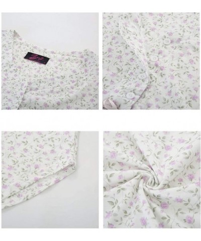 Womens Cotton Nightgown Button Front Floral Shirt for Sleep Nightdress with Bow - 1*white - CD18ONXWDNZ $26.18 Nightgowns & S...