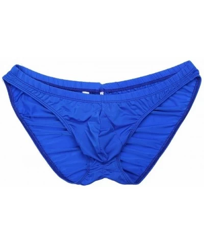 Men's Sexy Bikini Brief Elastic Ice Silky Ruched Back Underwear Swimwear - Blue - CL18D4KH52H $24.55 Briefs