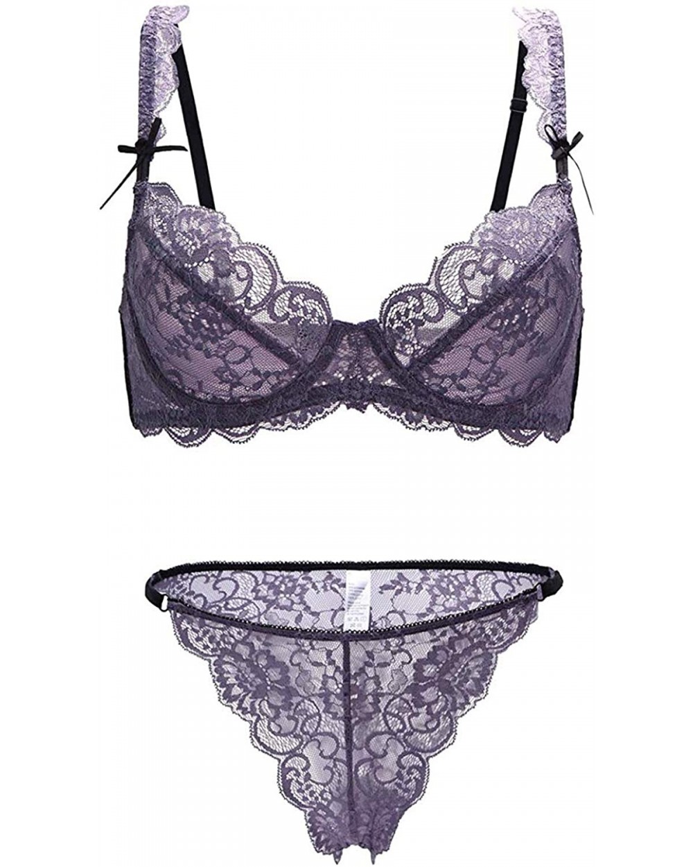 Women Lace Unlined Bra Sexy Non-Padded Underwire Bra and Panty 2 Piece Set - Purple - CD18ULSTZ8Q $35.73 Bras