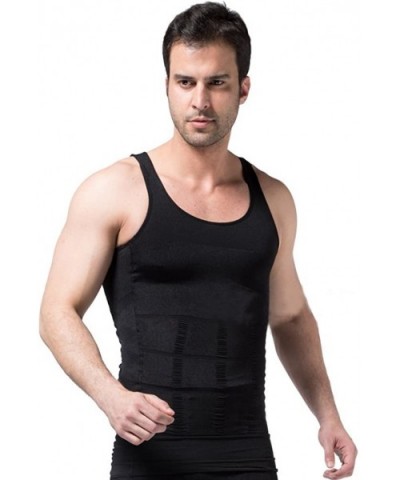 Surker Mens Slimming Body Shaper Vest Shirt Abs Abdomen Slim(Black- Small) - CZ11SMFL3UD $23.13 Undershirts