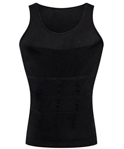 Surker Mens Slimming Body Shaper Vest Shirt Abs Abdomen Slim(Black- Small) - CZ11SMFL3UD $23.13 Undershirts