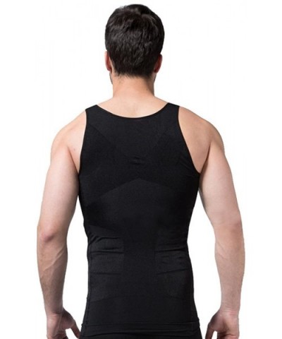 Surker Mens Slimming Body Shaper Vest Shirt Abs Abdomen Slim(Black- Small) - CZ11SMFL3UD $23.13 Undershirts