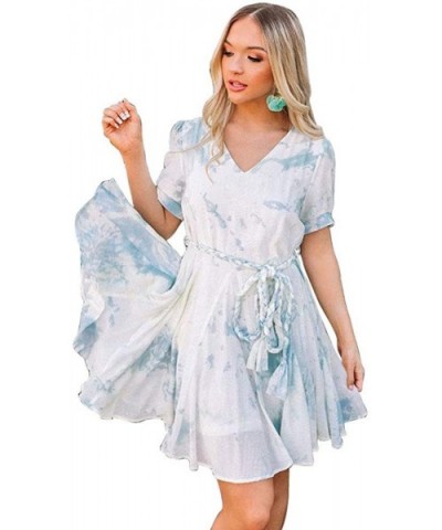 Women's Short Sleeve Tie-dye Printd Casual Summer Loose Cotton Blend Dress - Tie Dye Blue - C7190L90Q3S $51.88 Nightgowns & S...