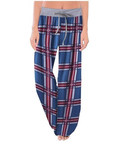 Wide Leg Lounge Pants Womens Comfy Stretch Floral Print Drawstring Palazzo Yoga Pajama - Stripe Blue - CL1969ZQ8MI $27.34 Bot...