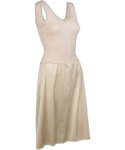 Sleeveless Full Length Slip for Women - 100% Cotton - Elegant Lace Trim-38-24 Length-Nude - C712CTAV0NP $28.93 Slips