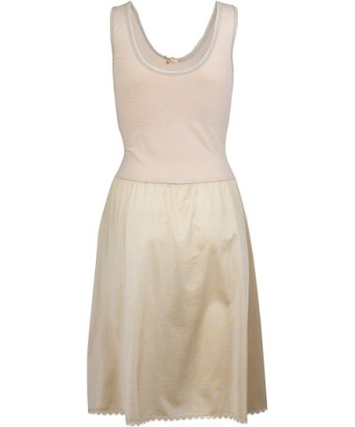 Sleeveless Full Length Slip for Women - 100% Cotton - Elegant Lace Trim-38-24 Length-Nude - C712CTAV0NP $28.93 Slips