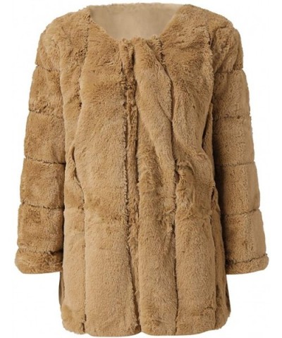 Womens Fluffy Faux Fur Winter Warm Parka Overcat Peacoat Thick Coats Jackets Outwear Plus Size S-5XL - Khaki - CX18AW4UNZM $6...