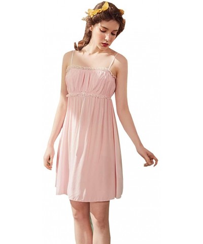 Womens Sleepwear Nightgown-Spaghetti Strap Nightdress Cotton Sleeveless Victorian Nightshirt - Pink - CJ18RTK26A3 $27.70 Nigh...