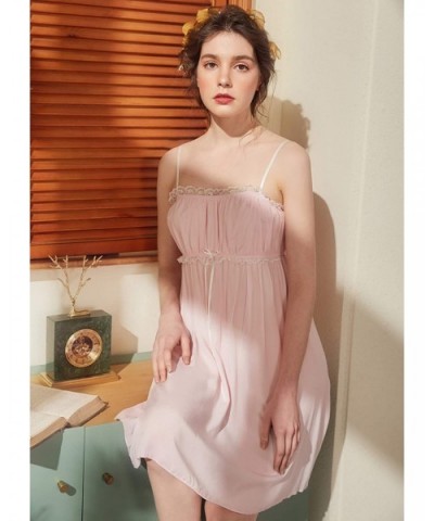 Womens Sleepwear Nightgown-Spaghetti Strap Nightdress Cotton Sleeveless Victorian Nightshirt - Pink - CJ18RTK26A3 $27.70 Nigh...