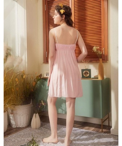 Womens Sleepwear Nightgown-Spaghetti Strap Nightdress Cotton Sleeveless Victorian Nightshirt - Pink - CJ18RTK26A3 $27.70 Nigh...