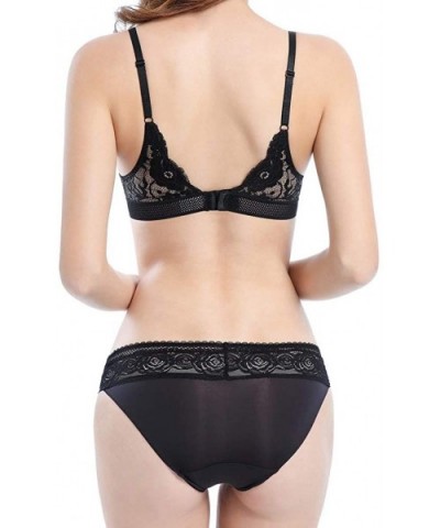 Women's Everyday Lace Sexy Bras Wirefree Lace T-Shirt Bra Demi Bra & Panties Set - Black - CQ18W6X7U8D $26.12 Bras