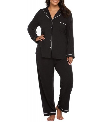 Women's Plus Size Pajamas Set Long Sleeve Sleepwear Button Down Night Shirt Soft Pjs Lounge Sets16W-28W - Black - CU18GNUWWAT...