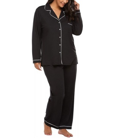 Women's Plus Size Pajamas Set Long Sleeve Sleepwear Button Down Night Shirt Soft Pjs Lounge Sets16W-28W - Black - CU18GNUWWAT...