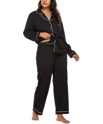 Women's Plus Size Pajamas Set Long Sleeve Sleepwear Button Down Night Shirt Soft Pjs Lounge Sets16W-28W - Black - CU18GNUWWAT...