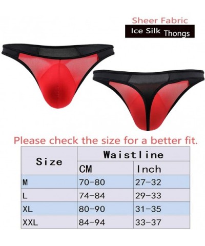 Men's Thongs Underwear Sexy Briefs Ice Silk Breathable Underwear Low Rise G-Strings Bikinis Undershorts Pack - Blackstrings-4...