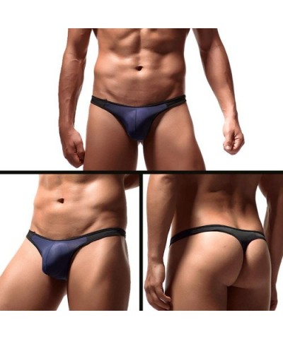 Men's Thongs Underwear Sexy Briefs Ice Silk Breathable Underwear Low Rise G-Strings Bikinis Undershorts Pack - Blackstrings-4...