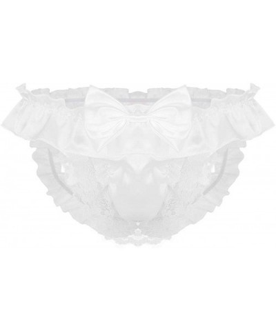 Men's Frilly Satin Flutter Backless G-String Thong Sissy Pouch Panties Knickers Underwear - White - CM190XCKDTR $27.48 G-Stri...