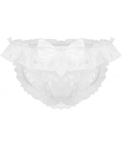 Men's Frilly Satin Flutter Backless G-String Thong Sissy Pouch Panties Knickers Underwear - White - CM190XCKDTR $27.48 G-Stri...