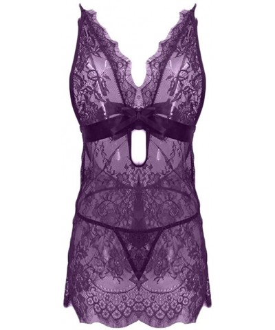 Lingerie for Women for Sex New Sexy Lace Underwear Lingerie Backless Pajamas Thong Womens Plus Size Dresses Z7 purple - C2196...