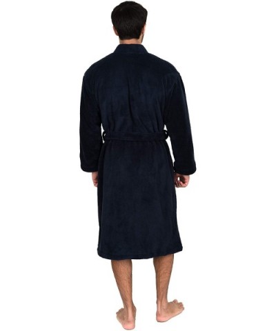 Men's Plush Spa Robe Fleece Kimono Bathrobe - Navy - CO11QU7BPRV $63.86 Robes